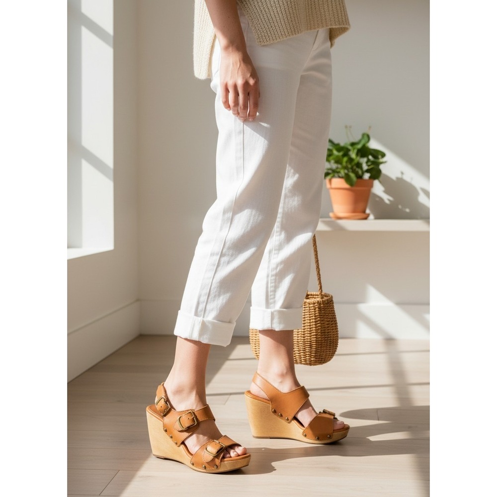Madewell Strappy Slingback Wedge Leather Platform Sandals Double Buckle-US 5.5